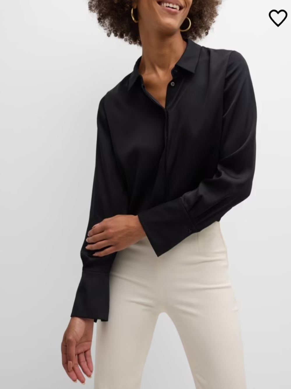 Kobi Halperin Black Split-Cuff Button-Front Blouse